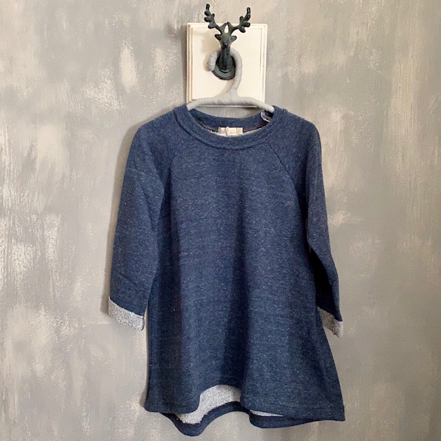 VESTIDO PREGUINHA MANGA 3/4-Azul Jeans-4 (de 3 a 4 anos)